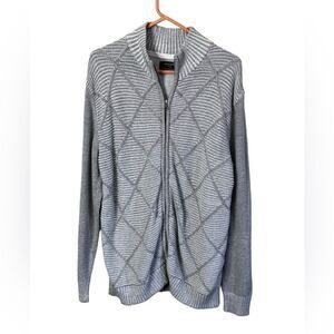Method Men's XL Grey Diamond Stitch Mock Neck Front Zip Cardigan Sweater